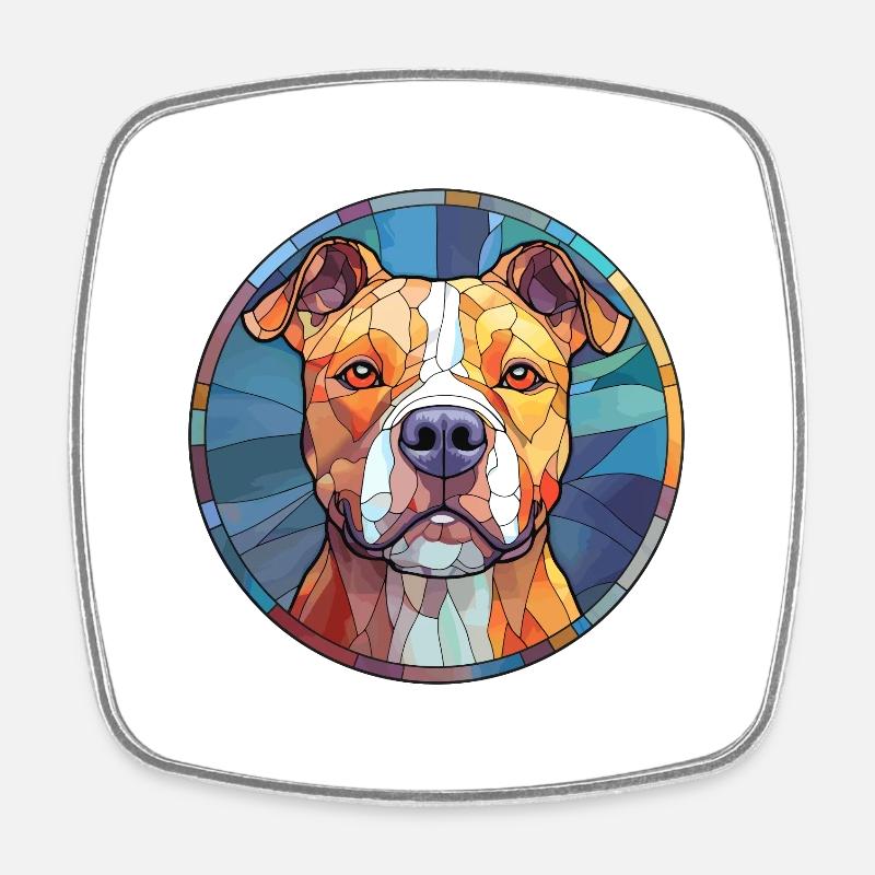 Pitbull chien race vitrail coloré Watercolo - Magnet carré - blanc