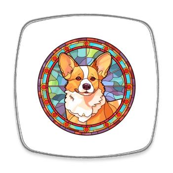 Pembroke Welsh Corgi chien race vitrail couleur - Magnet carré - blanc - Devant