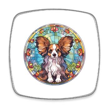 Papillon chien race vitrail coloré watercol - Magnet carré - blanc - Devant