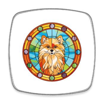 Poméranie allemand Spitz chien race vitrail Co - Magnet carré - blanc - Devant