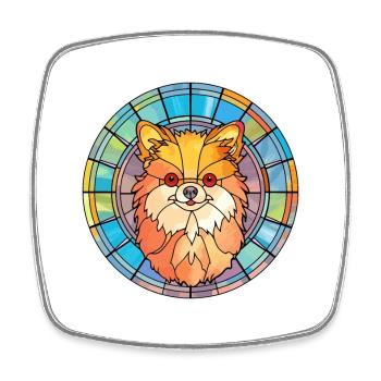 Spitz de Poméranie chien race vitrail coloré - Magnet carré - blanc - Devant