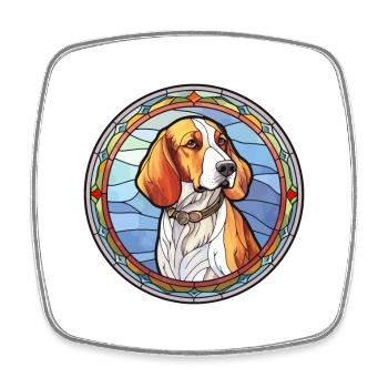 Chien russe chien race vitrail coloré Wat - Magnet carré - blanc - Devant