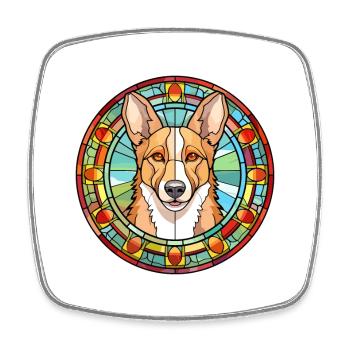 Russian European Laika Dog Breed Stained Glass Col - Square fridge magnet - white - Front