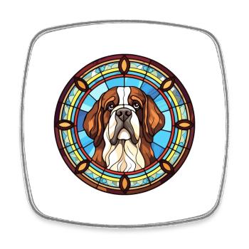 Saint Bernard chien race vitrail coloré Wat - Magnet carré - blanc - Devant