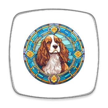 Saint Usuge Spaniel Hunderasse Buntglas Farbe - Viereckiger Kühlschrankmagnet - Weiß - Vorne