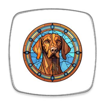 Chien de chasse polonais race vitrail coloré Wa - Magnet carré - blanc - Devant