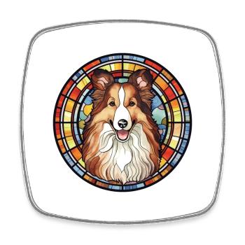 Sheltie chien race vitrail coloré Watercolo - Magnet carré - blanc - Devant
