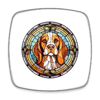 Slovensky Cuvac chien race vitrail coloré W - Magnet carré - blanc - Devant