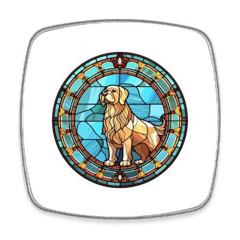 Sud russe Ovcharka chien race vitrail Col - Magnet carré - blanc - Devant