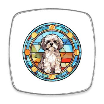 Shih Poo Hunderasse Buntes Glas Buntes Wassercol - Viereckiger Kühlschrankmagnet - Weiß - Vorne