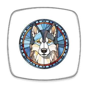 Husky sibérien chien race vitrail coloré Wa - Magnet carré - blanc - Devant