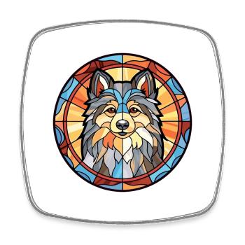Chien de Laponie suédois race vitrail coloré - Magnet carré - blanc - Devant
