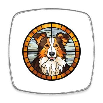 Scotch Collie Hunderasse Buntes Glas Wat - Viereckiger Kühlschrankmagnet - Weiß - Vorne