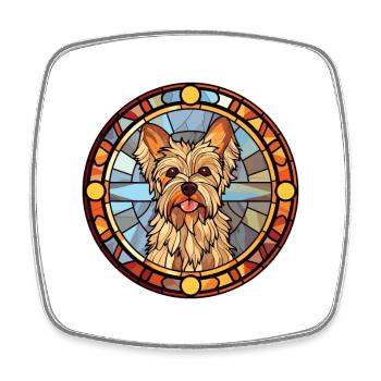 Silky Terrier chien race vitrail coloré Wat - Magnet carré - blanc - Devant