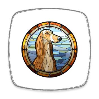 Saluki Dog Breed Stained Glass Colorful Watercolor - Square fridge magnet - white - Front