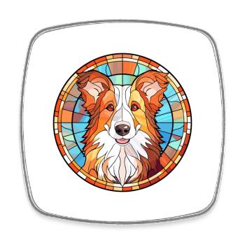 Shetland chien de berger chien race vitrail coloré - Magnet carré - blanc - Devant