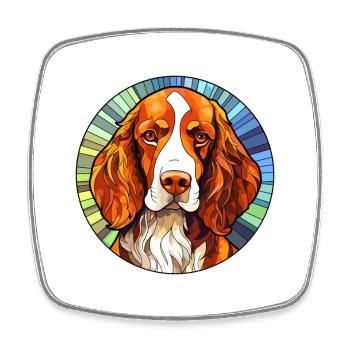 Welsh Springer Spaniel Dog Breed Stained Glass Col - Square fridge magnet - white - Front