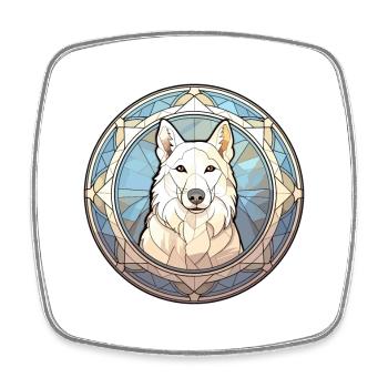White Shepherd Dog Breed Stained Glass Colorful Wa - Square fridge magnet - white - Front
