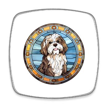 Schapendoes chien race vitrail coloré eau - Magnet carré - blanc - Devant