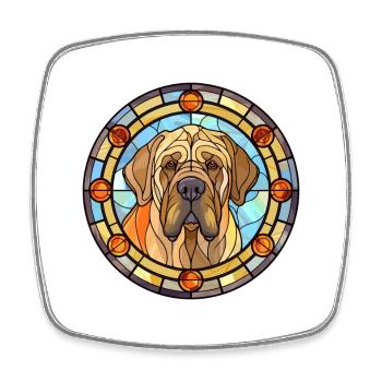 Spanish Mastiff Dog Breed Stained Glass Colorful W - Square fridge magnet - white - Front