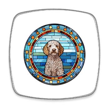 Spanish Water Dog Breed Stained Glass Colorful Wat - Square fridge magnet - white - Front