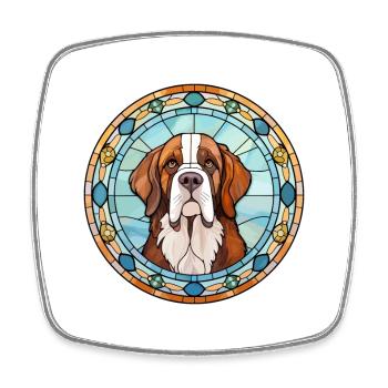 St Bernard chien race vitrail coloré waterc - Magnet carré - blanc - Devant