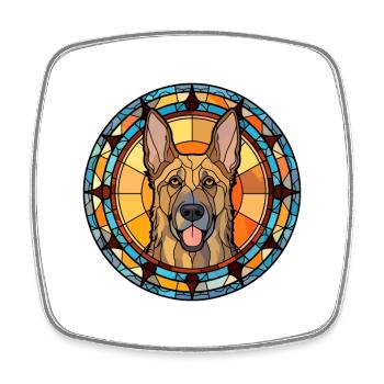 Shepherd Dog Breed Stained Glass Colorful Wa - Square fridge magnet - white - Front