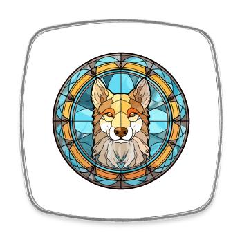 Tamaskan Dog Breed Stained Glass Colorful Watercol - Square fridge magnet - white - Front