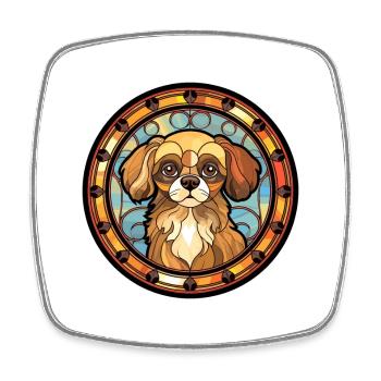 Tibetischer Spaniel Hunderasse Buntes Glas Buntes W - Viereckiger Kühlschrankmagnet - Weiß - Vorne