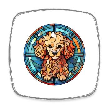 Jouet caniche chien race vitrail coloré waterc - Magnet carré - blanc - Devant