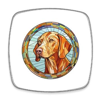 Vizsla Dog Breed Stained Glass Colorful Watercolor - Square fridge magnet - white - Front