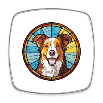 Welsh Sheepdog Dog Breed Stained Glass Colorful Wa - Square fridge magnet - white - Front