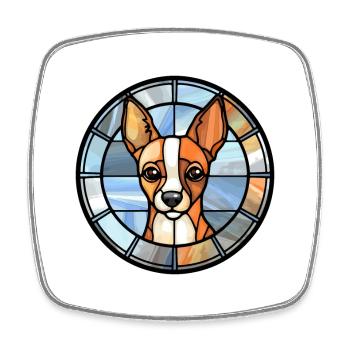 Jouet Fox Terrier chien race vitrail coloré W - Magnet carré - blanc - Devant
