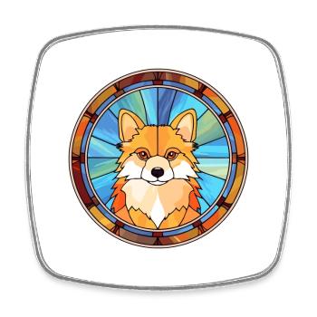 Jouet allemand Spitz chien race vitrail coloré - Magnet carré - blanc - Devant