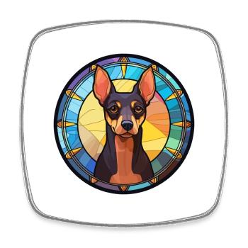Jouet Manchester Terrier chien race vitrail Col - Magnet carré - blanc - Devant