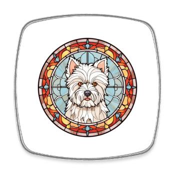 West Highland Terrier chien race vitrail Colo - Magnet carré - blanc - Devant