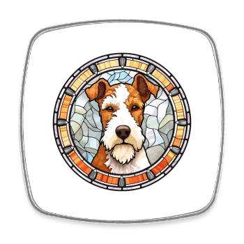 Fil Fox Terrier chien race vitrail coloré - Magnet carré - blanc - Devant