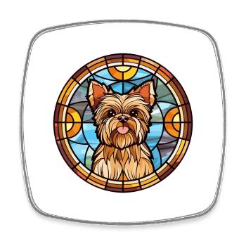 Yorkshire Terrier Dog Breed Stained Glass Colorful - Square fridge magnet - white - Front