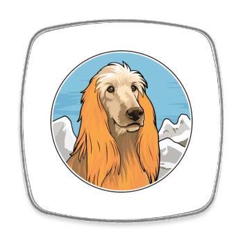 Afghan Hound Dog Breed Cartoon Kawaii Watercolor - Square fridge magnet - white - Front
