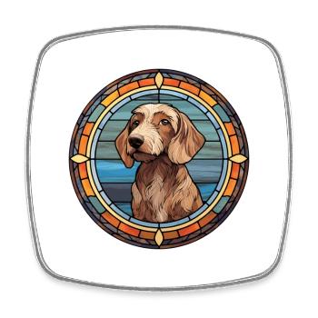 Teckel à poil dur chien race vitrail couleur - Magnet carré - blanc - Devant