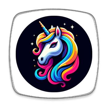 Licorne Multicolore Tête d’étoile noire - Magnet carré - blanc - Devant