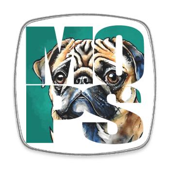 Mops Portrait - Viereckiger Kühlschrankmagnet - Weiß - Vorne