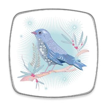 bläulicher Vogel mit Misteln im Winter Stimmung - Viereckiger Kühlschrankmagnet - Weiß - Vorne
