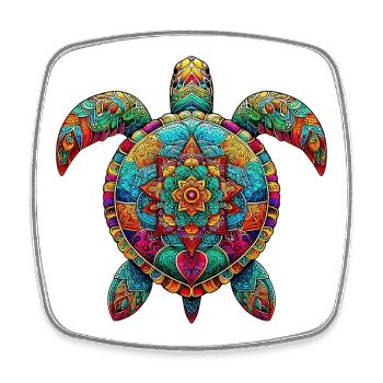 Meeresschildkröte mit Mandalas verziert - Viereckiger Kühlschrankmagnet - Weiß - Vorne