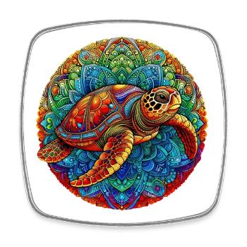 Meeresschildkröte mit Mandalas verziert - Viereckiger Kühlschrankmagnet - Weiß - Vorne