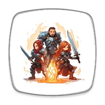 T-shirt de jeu de rôle au feu de camp d’un groupe de héros de dessins animés fantastiques - Magnet carré - blanc - Devant