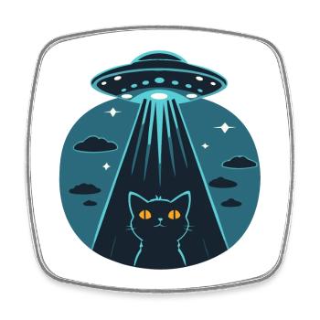 Funny UFO, Alien, Cat - Square fridge magnet - white - Front
