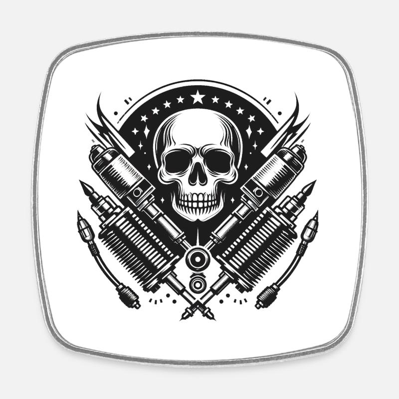 Biker Skull Design 1 - Square fridge magnet - white