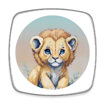 Cute lion cub with pastel blue eyes - Square fridge magnet - white - Front