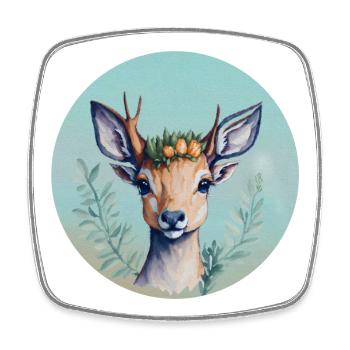 Cute Deer with Flower Crown - Square fridge magnet - white - Front